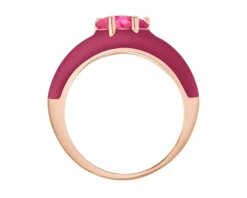 Pierścionek z mosiądzu pozłacany z kwarcem i emalią - serce