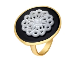 Pierścionek z mosiądzu pozłacany z agatem i masą perłową - rozeta