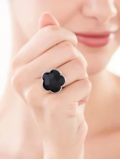 Pierścionek z mosiądzu rodowany z agatem