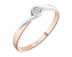Pierścionek z różowego i białego złota z brylantem - 0,02 ct - próba 375