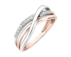 Pierścionek z różowego i białego złota z brylantami - 0,06 ct - próba 585