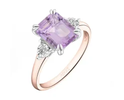 Pierścionek z różowego i białego złota z brylantami i ametystem - próba 585