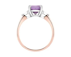 Pierścionek z różowego i białego złota z brylantami i ametystem - próba 585