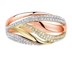 Pierścionek z różowego, żółtego i białego złota z diamentami - 0,27 ct - próba 585