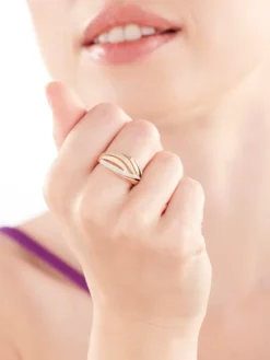 Pierścionek z różowego, żółtego i białego złota z diamentami - 0,27 ct - próba 585