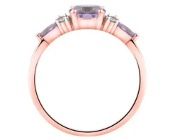 Pierścionek z różowego złota z brylantami i ametystami - próba 585