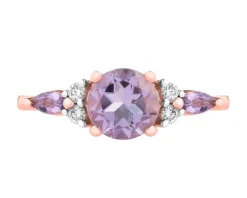 Pierścionek z różowego złota z brylantami i ametystami - próba 585