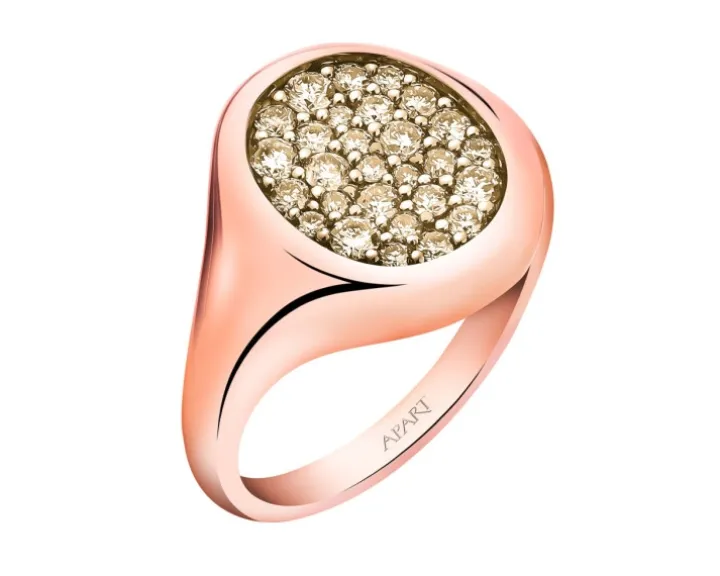 Pierścionek z różowego złota z brylantami Champagne - sygnet - 0,55 ct - próba 585