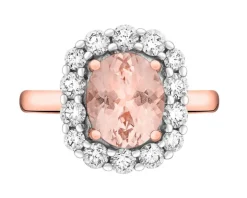 Pierścionek z różowego złota z brylantami i morganitem - próba 585