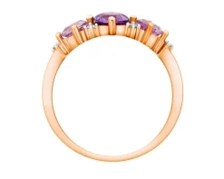 Pierścionek z różowego złota z diamentami i ametystami - próba 375