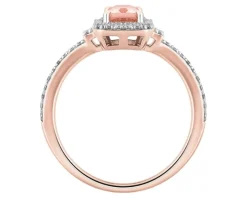 Pierścionek z różowego złota z brylantami i morganitem - próba 585