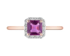 Pierścionek z różowego złota z diamentami i ametystem - próba 585