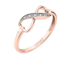 Pierścionek z różowego złota z diamentami - serce, nieskończoność - 0,02 ct - próba 375