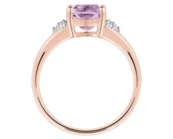 Pierścionek z różowego złota z diamentami i ametystem - próba 375