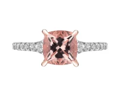 Pierścionek z różowego złota z brylantami i morganitem - próba 585