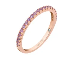 Pierścionek z różowego złota z diamentem i ametystami - próba 375