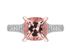 Pierścionek z różowego złota z brylantami i morganitem - próba 585