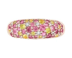 Pierścionek z różowego złota z brylantami, kamieniami szlachetnymi i ozdobnymi - próba 585