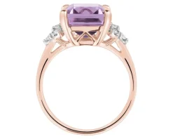 Pierścionek z różowego złota z brylantami i ametystem - próba 585