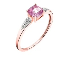 Pierścionek z różowego złota z brylantami i różowym topazem - próba 375