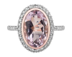 Pierścionek z różowego złota z brylantami i ametystem - próba 585