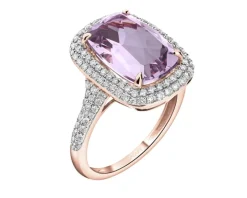 Pierścionek z różowego złota z brylantami i ametystem - próba 585