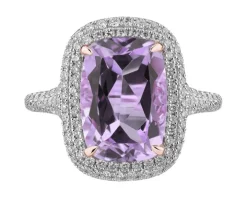 Pierścionek z różowego złota z brylantami i ametystem - próba 585