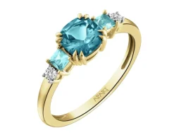 Pierścionek z żółtego i białego złota z brylantami i topazami - próba 585