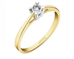 Pierścionek z żółtego i białego złota z brylantem - serce - 0,06 ct - próba 585