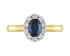 Pierścionek z żółtego i białego złota z brylantami i szafirem - próba 585