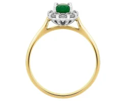 Pierścionek z żółtego i białego złota z brylantami i szmaragdem - próba 585