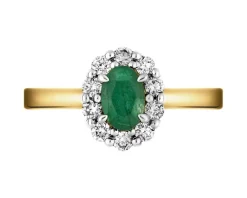 Pierścionek z żółtego i białego złota z brylantami i szmaragdem - próba 585