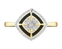 Pierścionek z żółtego i białego złota z diamentami i emalią - 0,20 ct - próba 585