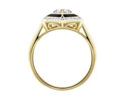 Pierścionek z żółtego i białego złota z diamentami i emalią - 0,20 ct - próba 585