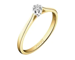 Pierścionek z żółtego i białego złota z brylantem - 0,08 ct - próba 585