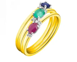 Pierścionek z żółtego i białego złota z diamentami i szmaragdem - próba 375