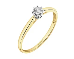 Pierścionek z żółtego i białego złota z brylantem - 0,10 ct - próba 585