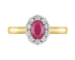 Pierścionek z żółtego i białego złota z brylantami i rubinem - próba 585