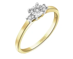 Pierścionek z żółtego i białego złota z brylantami - 0,08 ct - próba 585