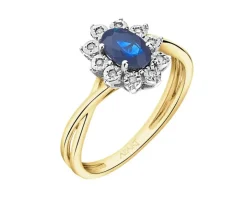 Pierścionek z żółtego i białego złota z diamentami i szafirem - próba 585