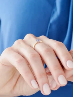 Pierścionek z żółtego i białego złota z brylantami i tanzanitem - próba 585