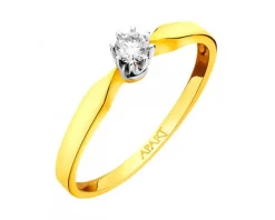 Pierścionek z żółtego i białego złota z brylantem - 0,10 ct - próba 585
