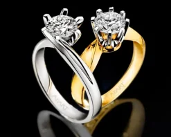 Pierścionek z żółtego i białego złota z brylantem - 0,10 ct - próba 585