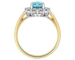 Pierścionek z żółtego i białego złota z brylantami i akwamarynem - próba 585