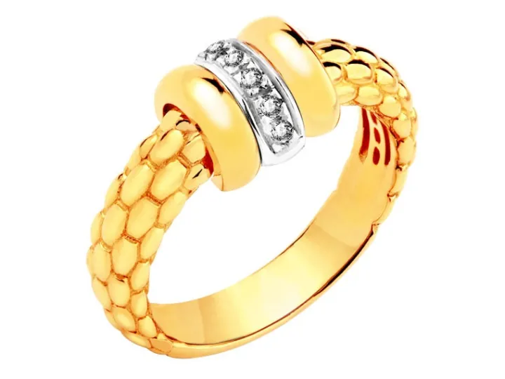 Pierścionek z żółtego i białego złota z brylantami - 0,05 ct - próba 750