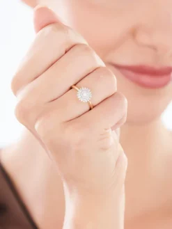 Pierścionek z żółtego i białego złota z diamentami - 0,25 ct - próba 585