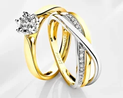 Pierścionek z żółtego i białego złota z brylantem - 0,10 ct - próba 750