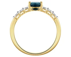 Pierścionek z żółtego i białego złota z diamentami i topazem London Blue - próba 375