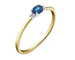 Pierścionek z żółtego i białego złota z diamentami i szafirem - próba 375