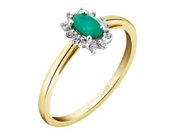 Pierścionek z żółtego i białego złota z diamentami i szmaragdem - próba 375